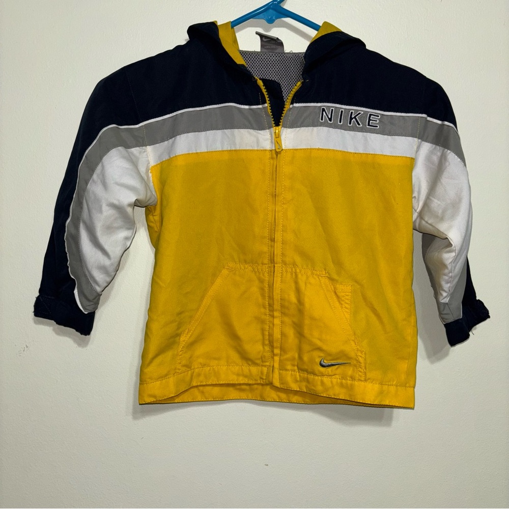 Y2K Nike Yellow and Black Hooded Zip-Up Jacket Size 4T